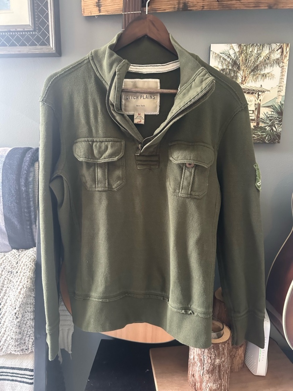 Ditch Plains Men's Olive Quarter Zip Shirt